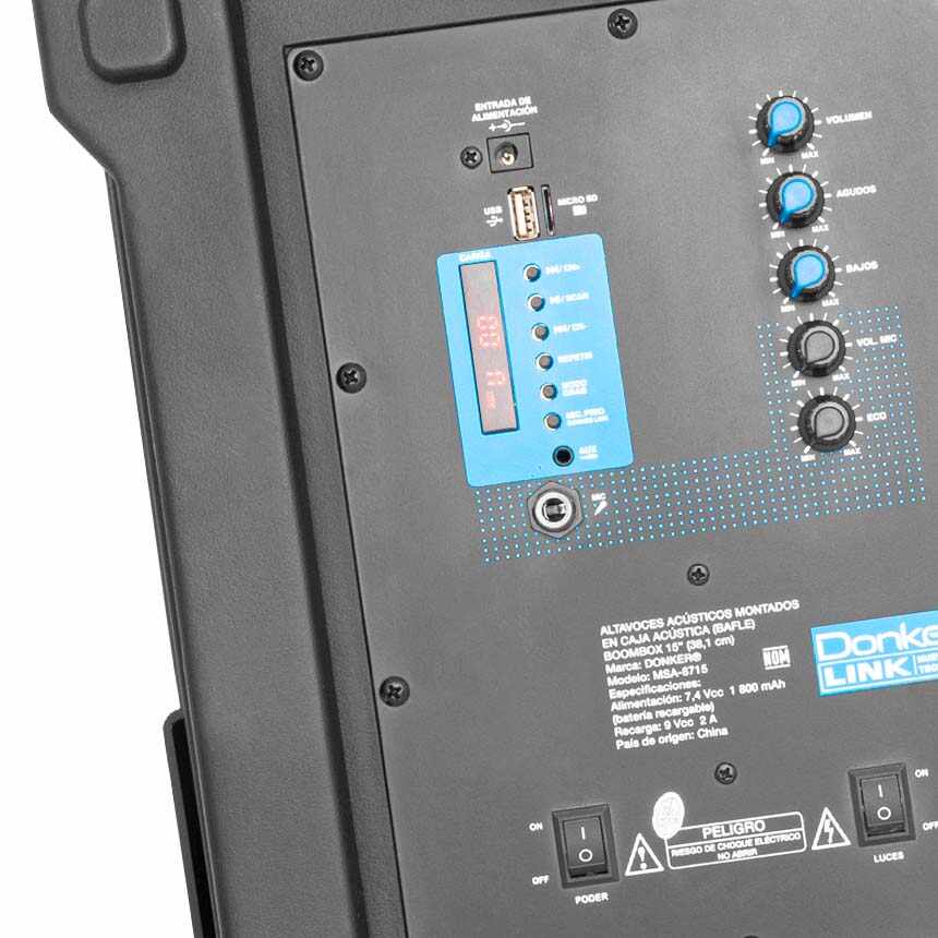 Mitzu - Bafle donker 15” de 25,000 w pmpo con ksr-link y micrÓfono alÁmbrico
